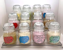 SCENTED ORNAMENTAL CANDLES: SJ - INSIGHTFUL CANDLES ASSORTED - DISPLAY OF 12**